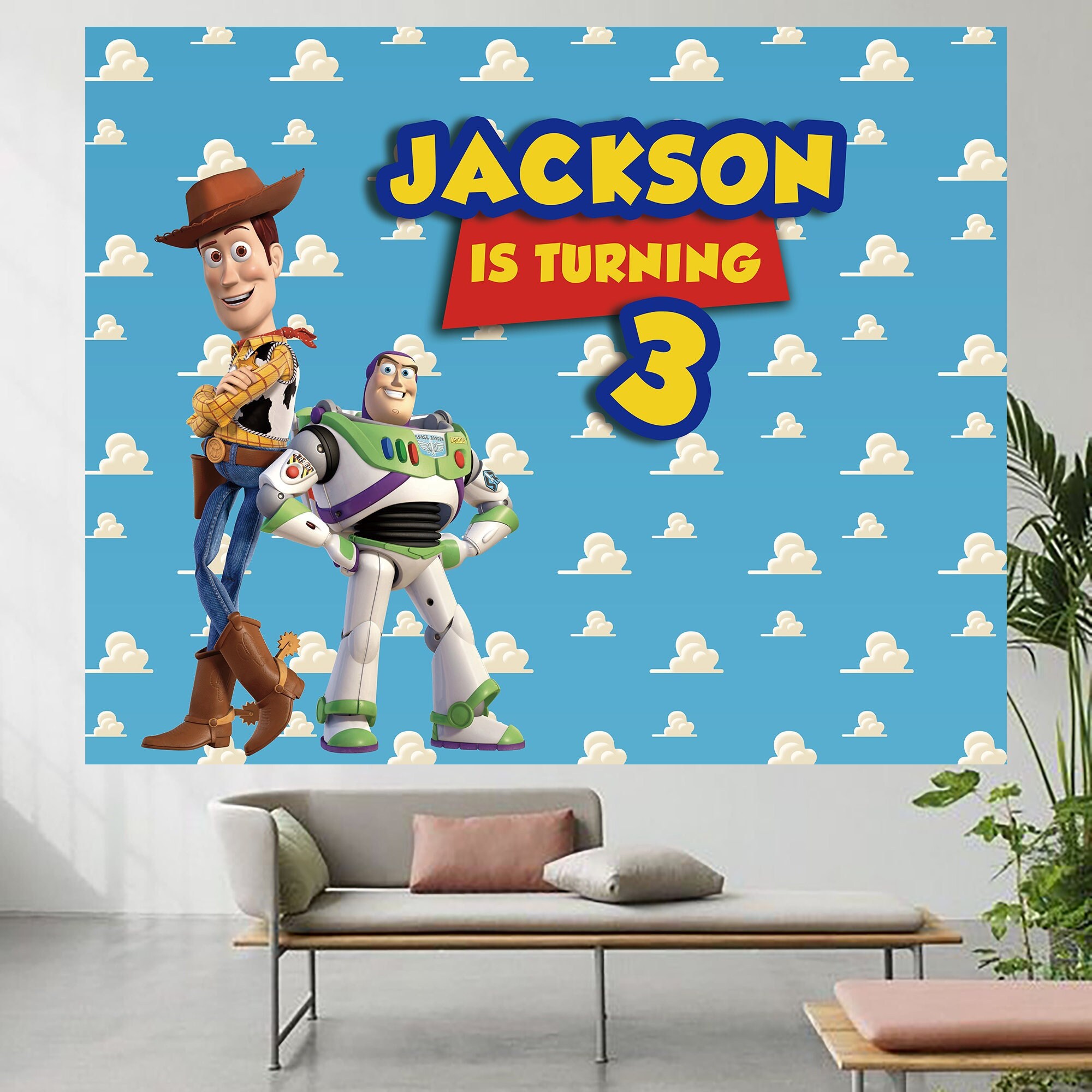 Toy Story Woody and Buzz Birthday Banner Personalized Party Backdrop Decoration 