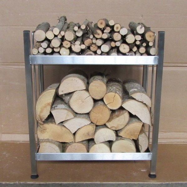 Range Bûches en métal en inox, Support à Bois de Chauffage, Porte Bois à brûler, étagère intérieure pour cheminée et poêle à bois