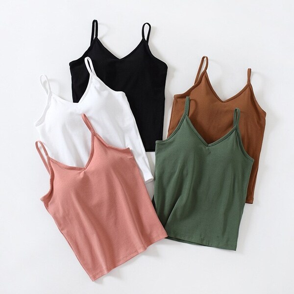 Spaghetti Strap Top with Built In Bra Cotton