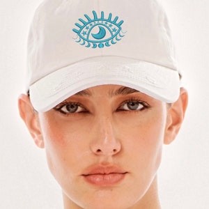 Evil Eye Moon White Sports Hat - Ojo de Luna Creciente Gorra Blanca