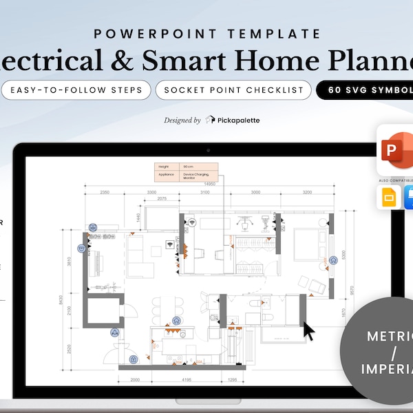 Electrical & Smart Home Planner | Design Professional Electrical Socket Point Floor Plan Layout with 60 Symbol Stencils in PowerPoint Easy