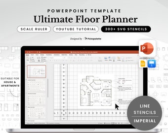 Ultimate Floor Planner | Imperial | Line | Design House Apartment Floor Plan Interior Layout with 300 Furniture Stencils in PowerPoint Easy