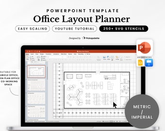 Office Layout Planner | Design Office Workplace Floor Layout Space Seating Planning with 250 Office Furniture Stencils in PowerPoint Easy