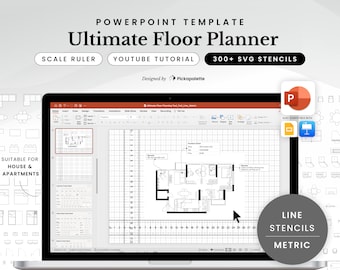 Ultimate Floor Planner / Métrico / Línea / Diseño Casa Apartamento Plano Diseño interior con 300 plantillas de muebles en PowerPoint Fácil