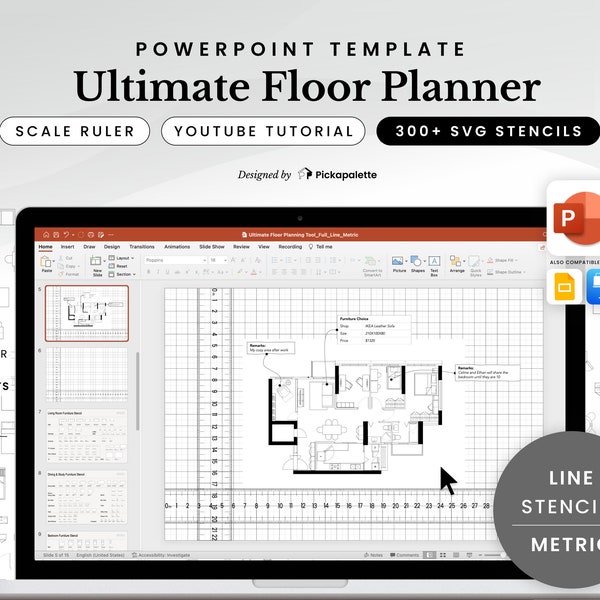 Ultimate Floor Planner | Metric | Line | Design House Apartment Floor Plan Interior Layout with 300 Furniture Stencils in PowerPoint Easy