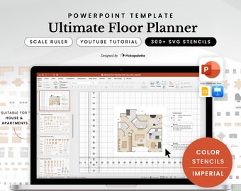 Ultimate Floor Planner | Imperial | Color | Design House Apartment Floor Plan Interior Layout with 300 Furniture Stencils in PowerPoint Easy