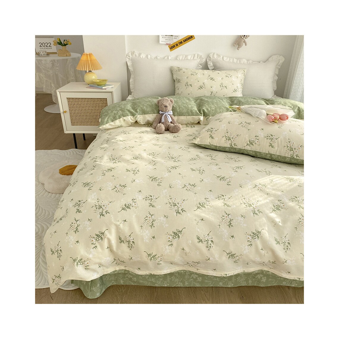 Green Floral 100 Cotton Duvet Cover Setfrench Floral Bedding Etsy UK