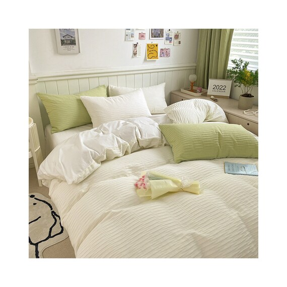 White Seersucker Duvet Cover Setcute Girlish Bedding Set100 Etsy