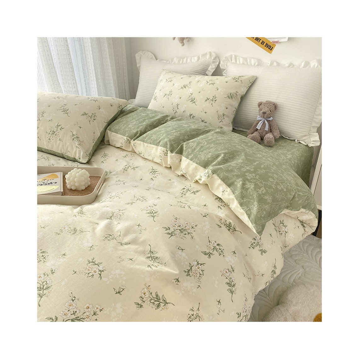 Green Floral 100 Cotton Duvet Cover Setfresh Floral Bedding Etsy UK