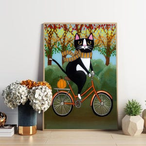 Chat d'automne sur un vélo ポスター