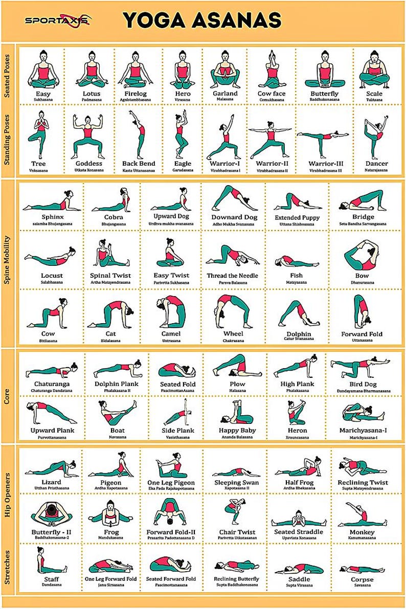 Sportaxis Yoga Poses Poster 64 Yoga Asanas for Full Body Workout ...