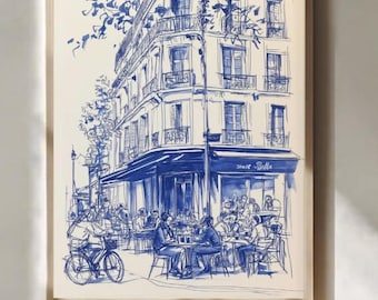 paris cafe watercolor print french cityscape wall art paris kitchen decor vintage french travel sketch french art print poster