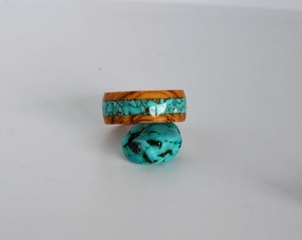 Fumed Eucalyptus Wood Band with Crushed Green and Dark Green Opal on Green Epoxy Bentwood Ring - Wood Ring for Men, Wood Ring for Women