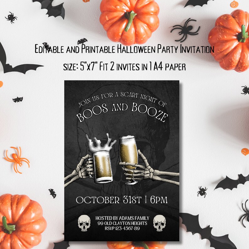 Editable Boos and Booze Halloween Invitation 5x7 - Etsy