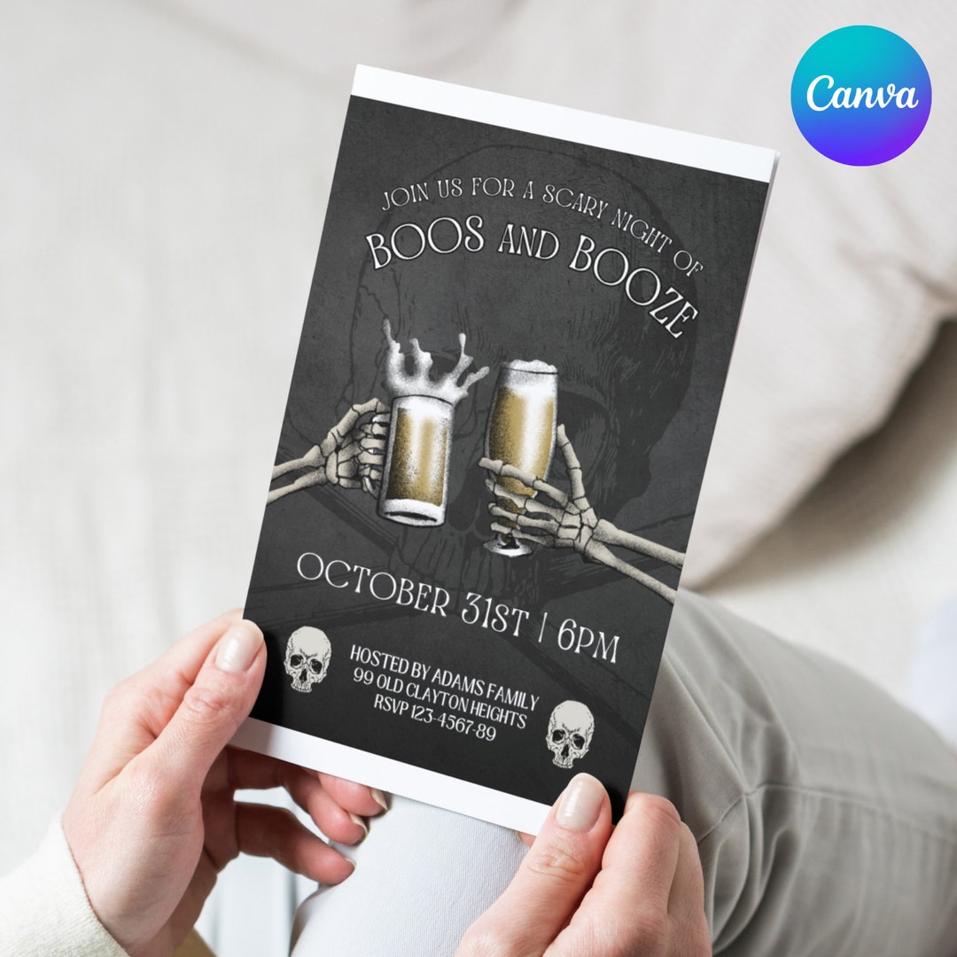 Editable Boos and Booze Halloween Invitation 5x7 - Etsy
