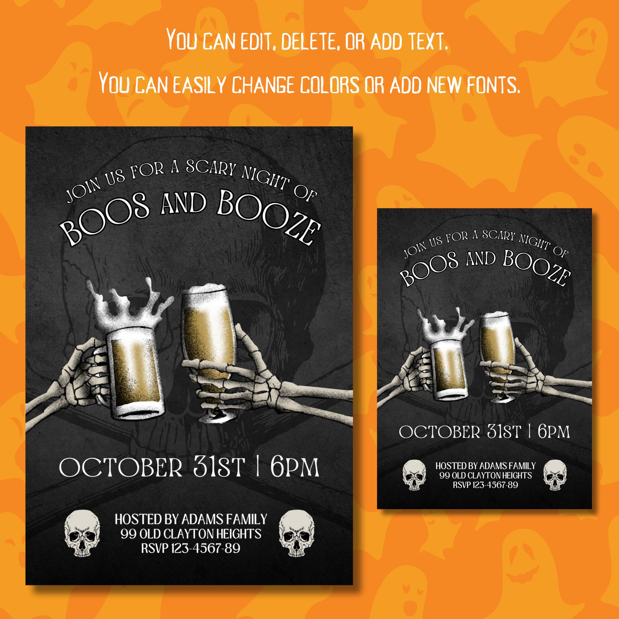 Editable Boos and Booze Halloween Invitation 5x7 - Etsy