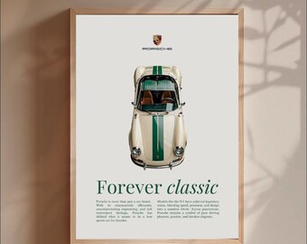 Poster di auto d'epoca Porsche, auto sportiva vintage, arte murale retrò, stampa automobilistica di lusso, decorazione per garage, regalo per la tana dell'uomo.