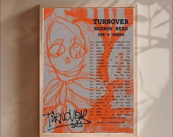 Poster del Turnover Tour 2026 Narrow Head Shes Green Poster del concerto Indie Rock Musica Arte da parete Decorazione astratta arancione per la stanza Stampa artistica