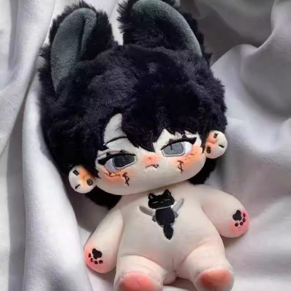 Poupée en peluche chat noir 20 cm, poupée en peluche mignonne avec oreille, poupée idole 20 cm, poupée en peluche