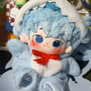 Shark Plush Doll, 20cm Handmade Plush Doll, Blue Hair, Cute Doll for Kpop Lover