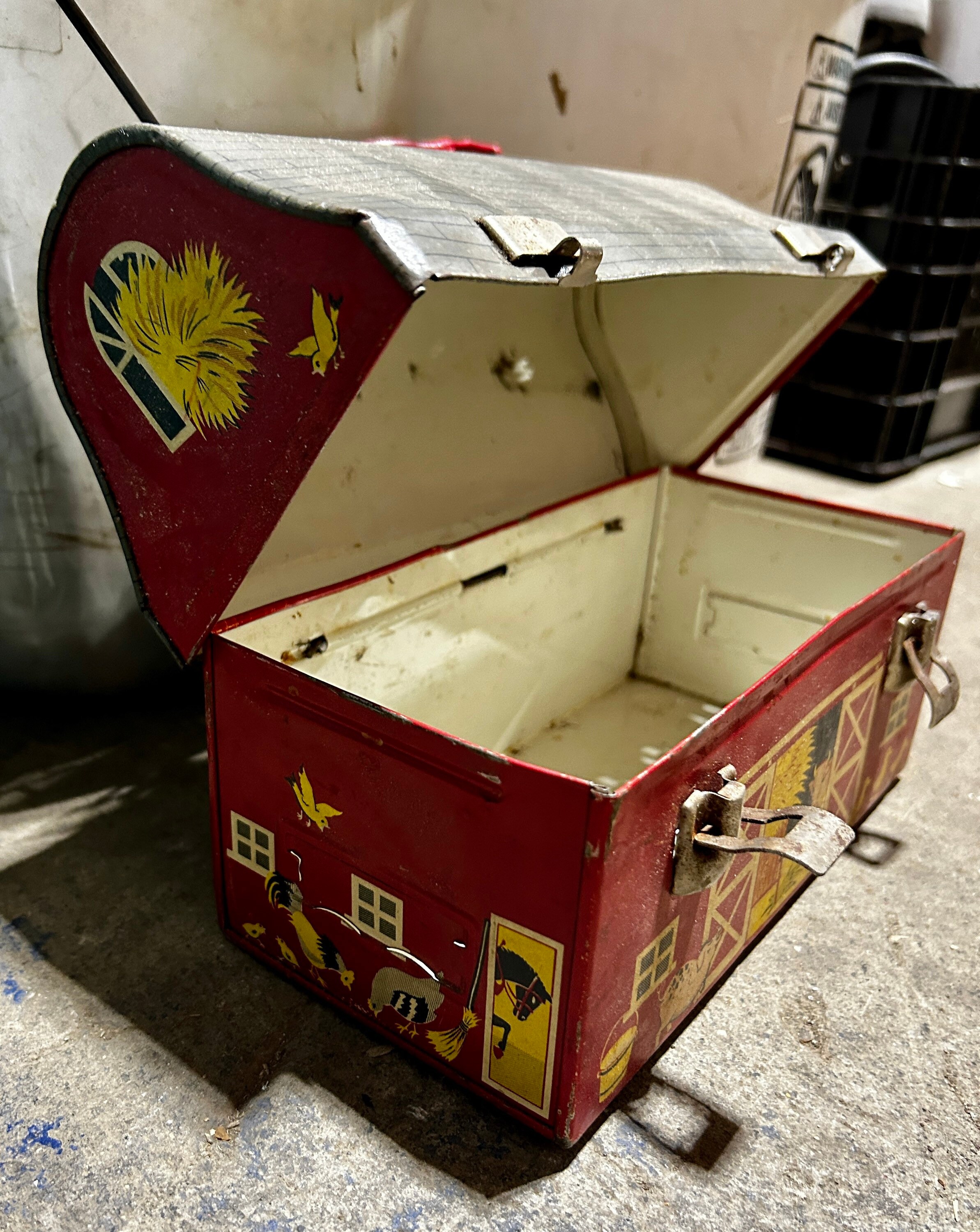 Vintage Red Barn Metal Lunch Box and Thermos Etsy