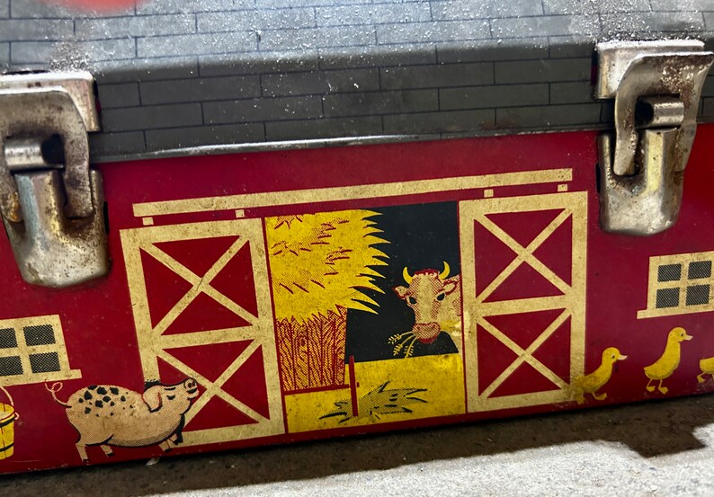 Vintage Red Barn Metal Lunch Box and Thermos Etsy