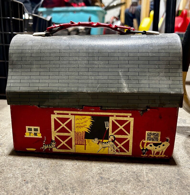 Vintage Red Barn Metal Lunch Box and Thermos Etsy