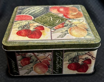 Vintage Square Collectable Tin with a Fruit Motif