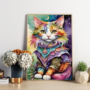 Plakat Fleuria le chat bohème arc-en-ciel cosmique