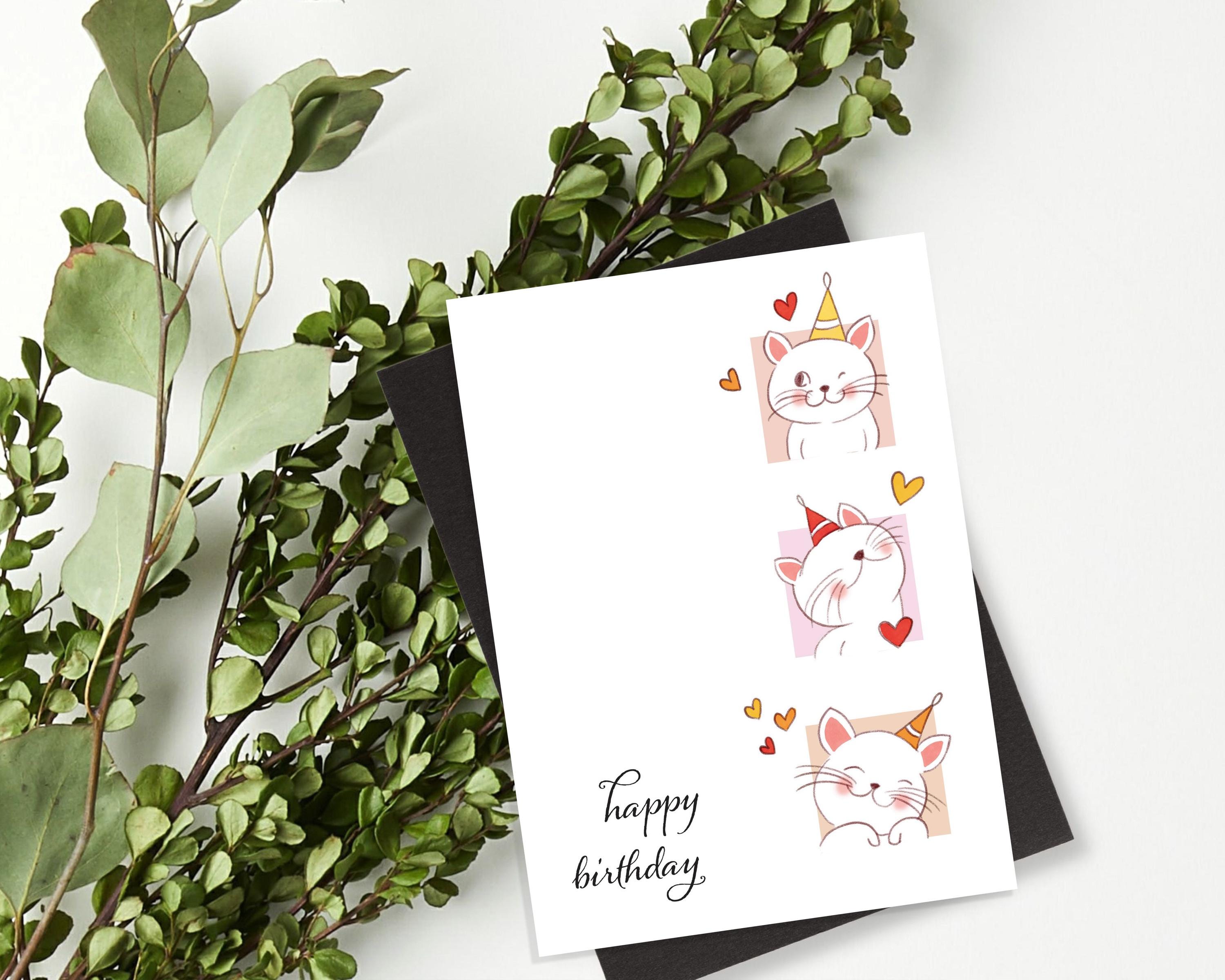 Cute Cats Birthday Card Printable, Cat Lovers Birthday Card, Cat ...