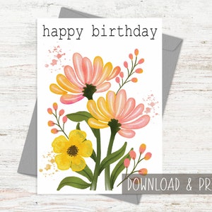 Birthday card digital printable, Happy birthday card digital download, Bday card floral, Birthday Card Digital, Birthday gift for her/him,