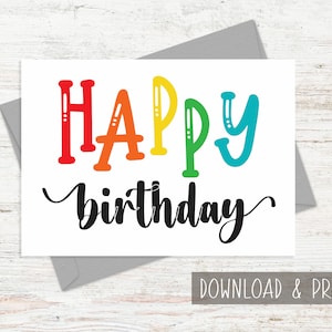 Bunte Geburtstagskarte, Farbe Typografie Karte, Digital alles Gute zum Geburtstag Karte, Sofort Download, Minimalistisch, Ästhetisch