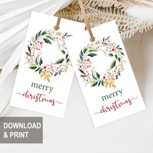 Printable Christmas wreath gift tag, Merry Christmas gift tag printable, Christmas favour tags, Holiday gift tags, Christmas gift labels