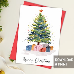Christmas tree card printable, Merry Christmas Printable card, Holidays greeting card, Happy New Year card, Digital Christmas card