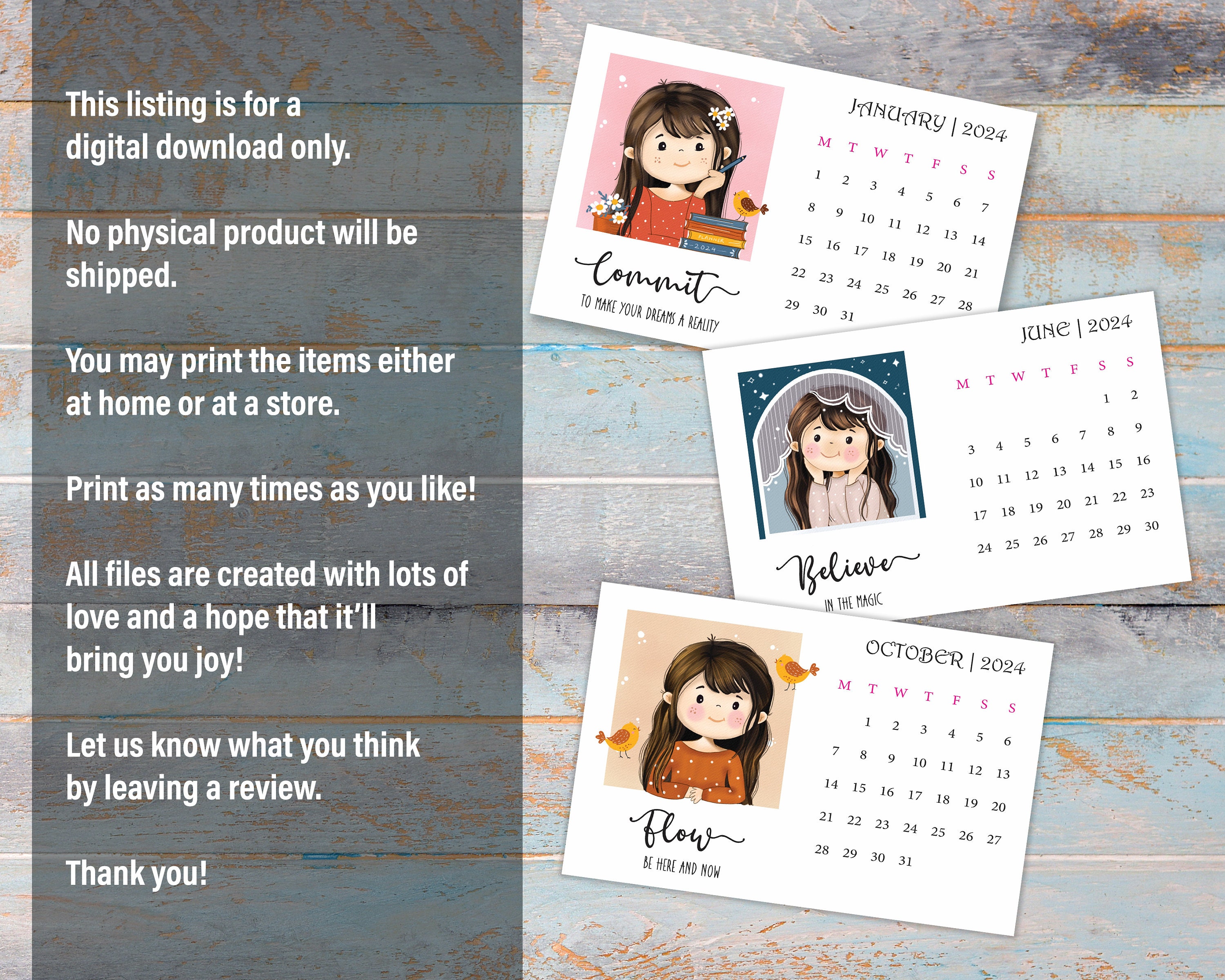 2025 Desk Calendar Printable, Mini Calendar 2025, Illustrated Calendar