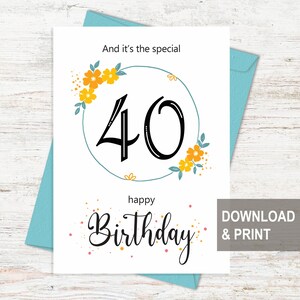 40th Birthday card, 40th Birthday printable, Turning 40 birthday card, 40 years old, Happy Birthday digital, Printable birthday card digital
