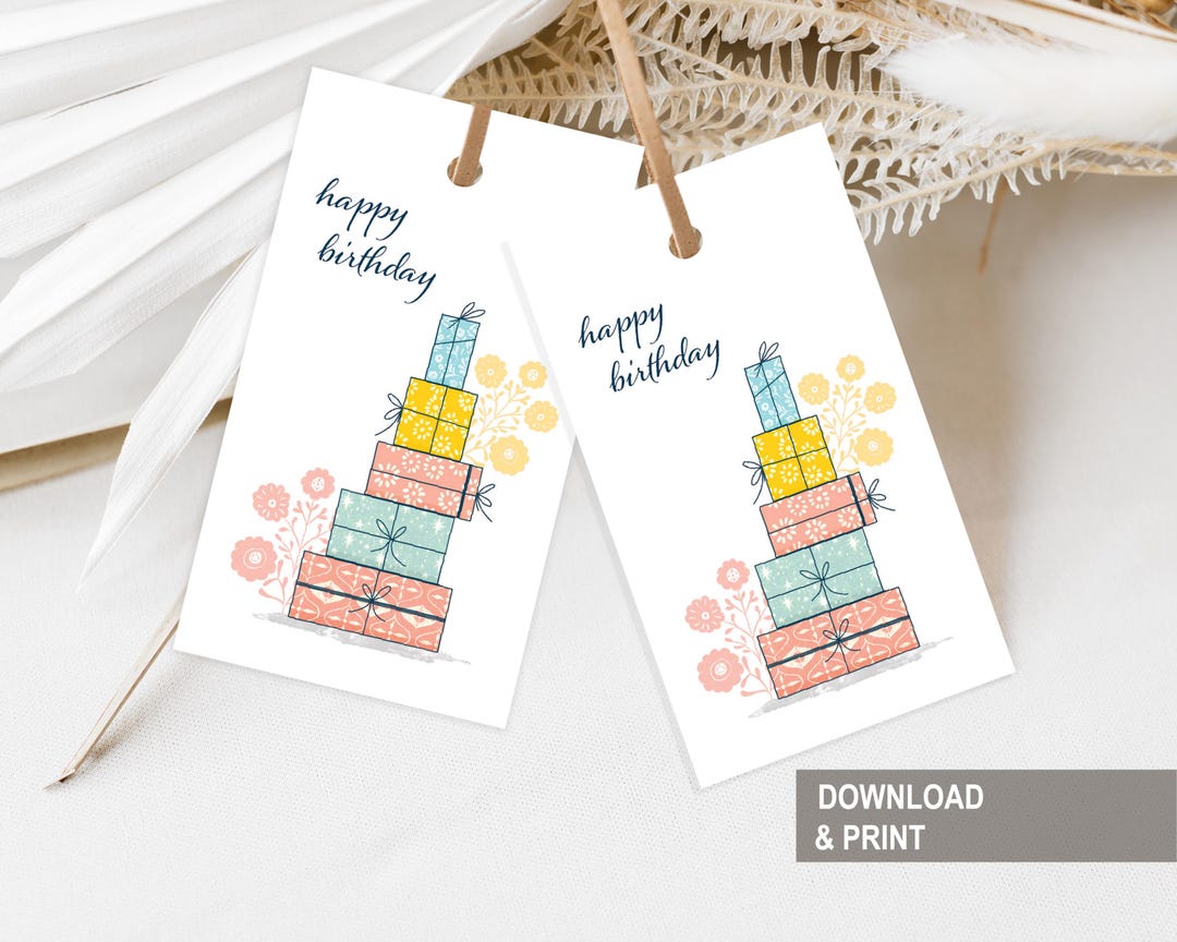 Happy Birthday Gift Tag Printable, Birthday Gifts Favor Tag, Birthday ...