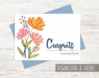 Congratulations gift for new job and promotion, Congrats card printable, Graduation card, Instant Download Well done card, Proud of you card