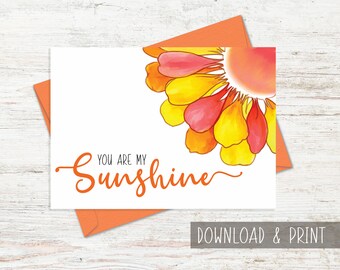 You are my sunshine card printable, Printable Sunshine Birthday Card, You Are My Sunshine Card, Romantic card, Love card, Printable Download