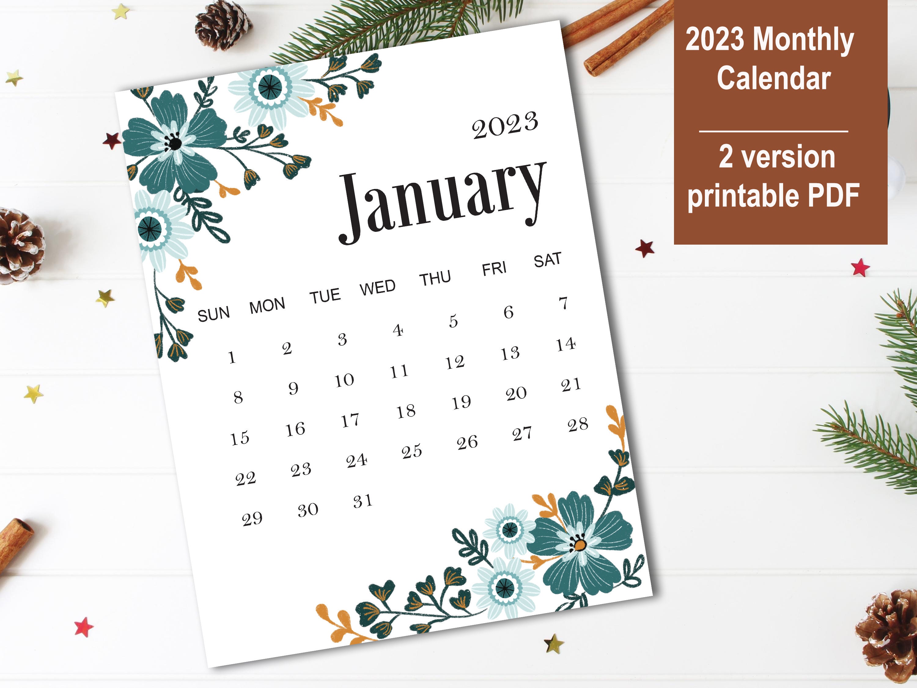 printable-2023-monthly-calendar-floral-printable-calendar-etsy-ireland