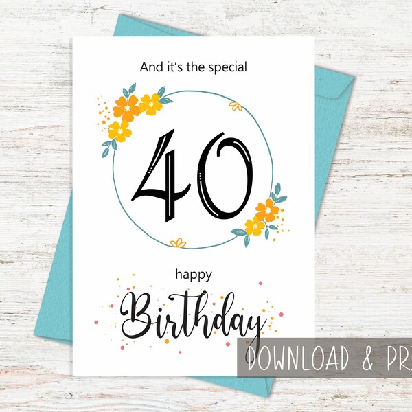 Printable 40th Birthday Card - Etsy