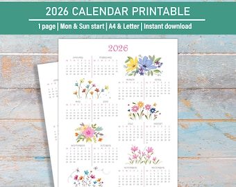 Calendario 2026 imprimible para todo el año, calendario imprimible anual 2026, resumen anual 2026, resumen del año, tamaño carta A4, inicio lunes y domingo