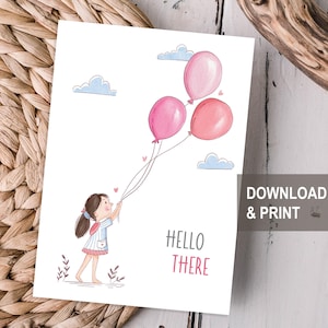 Tarjeta de Hola para imprimir, linda tarjeta minimalista, descarga digital, tarjeta "Pensando en ti", tarjeta de amistad de descarga instantánea
