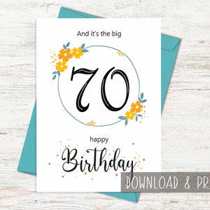 70th Birthday card, 70th Birthday printable, Turning 70 birthday card, 70 years old, Happy Birthday digital, Printable birthday card digital