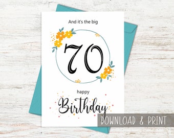 Tarjeta de cumpleaños número 70, 70 cumpleaños imprimible, tarjeta de cumpleaños de 70 años, 70 años, feliz cumpleaños digital, tarjeta de cumpleaños imprimible digital