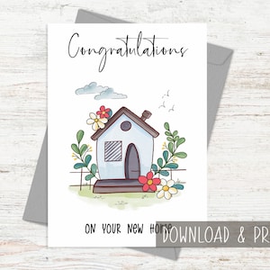 Afdrukbare nieuwe huiskaart, gefeliciteerd met de afdrukbare kaart van het nieuwe huis, housewarmingcadeau, nieuw huiscadeau, instant download, aquarelhuis
