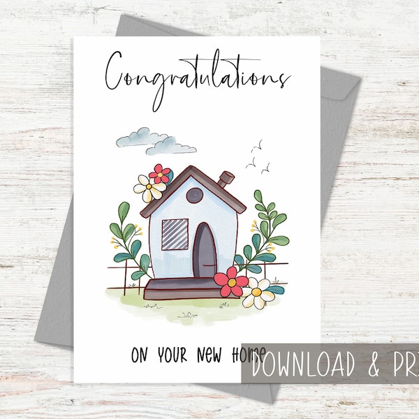 New home gifts and card, Watercolor house, Congratulations on new home card printable, Housewarming gifts, New home print, Instant download