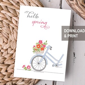 Tarjeta de primavera con flores, tarjeta imprimible de feliz primavera, flores de acuarela, tarjeta de felicitación de primavera, plantilla de tarjeta de primavera, digital