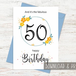50th Birthday card, 50th Birthday printable, Turning 50 birthday card, 50 years old, Happy Birthday digital, Printable birthday card digital
