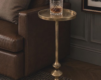Vintage-Inspired Round Side Table Handmade with Aluminium and Antique Brass